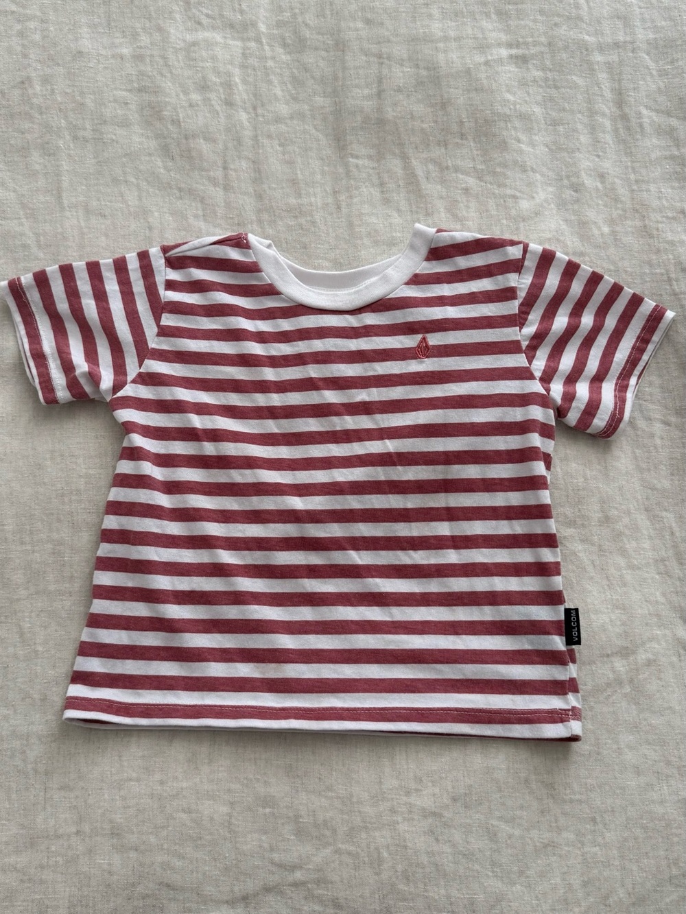 Volcom Red & White Striped Short Sleeve Tee